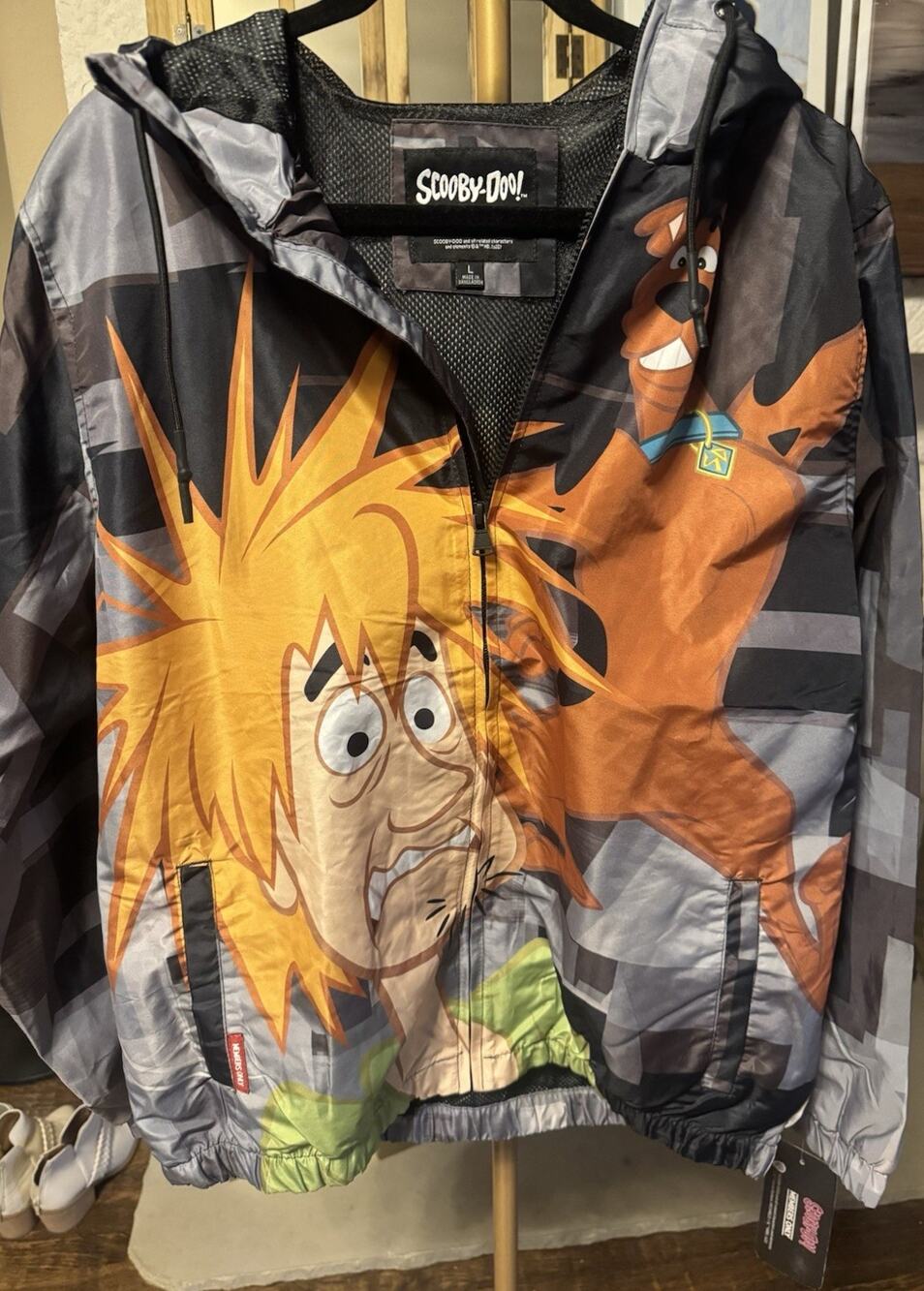 Members Only Scooby-Doo Graphic Print Windbreaker Jacket Full Zip Hooded Men L